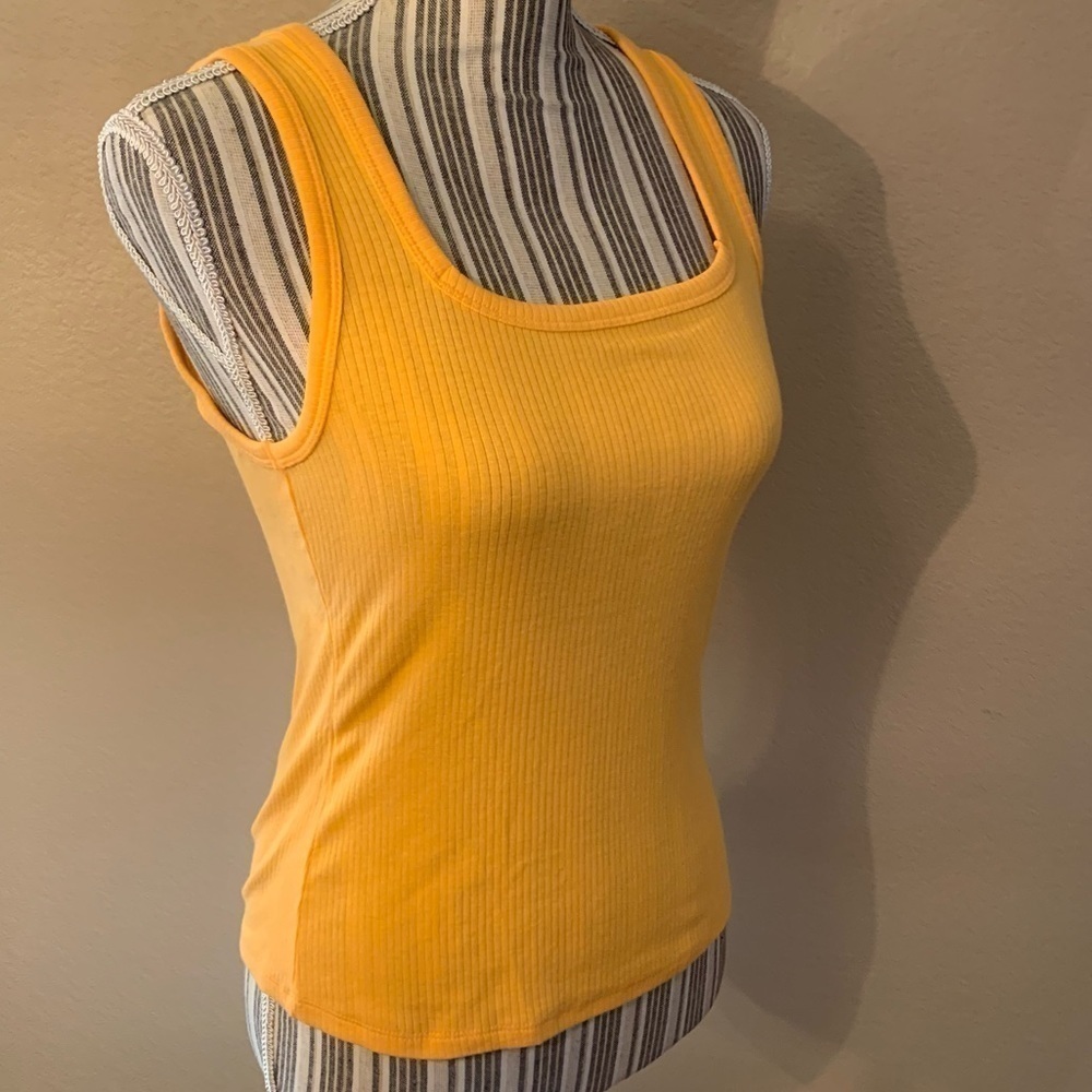 NWT a.n.a. Tank Top PS Petite Small Mango Orange Ribbed Straight Neck Cotton - Picture 4 of 12